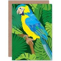 Artery8 Cartoon Parrot Animal Tree Greetings Card in Green