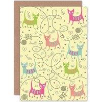 Artery8 Cute Cartoon Cats String Kittens Greetings Card