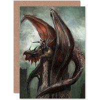 Artery8 Fantasy Dragon Rider Knight Greetings Card in Grey
