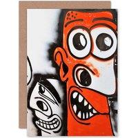Artery8 Grafitti Strange Face Greetings Card in Orange
