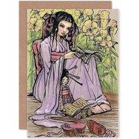 Artery8 Painting Portrait Japan Lady Kimono Greetings Card