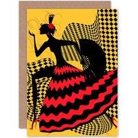 Artery8 Painting Spanish Flamenco Dancer Design Greetings Card in Yellow
