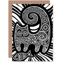 Artery8 Painting Stylised Cat Fish Ornate Pattern Greetings Card in Black