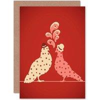 Artery8 Painting Stylised Pigeons Bowler Hat Stars Greetings Card in Red