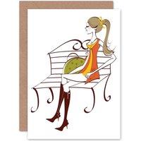 Artery8 Painting Stylish Cartoon Park Bench Greetings Card in White