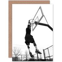 Artery8 Basketball Hoop Slam Dunk Sport Greetings Card in White