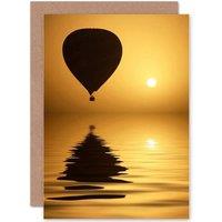 Artery8 Hot Air Balloon Sihouette Sun Sea Greetings Card in Yellow