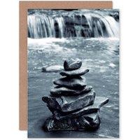 Artery8 Meditation Rocks Waterfall Greetings Card in Grey