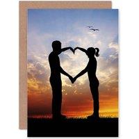 Artery8 Sunset Love Couple Silhouette Greetings Card