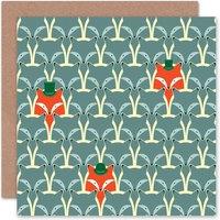 Artery8 Abstract Red Grey Hat Pattern Fox Art Card