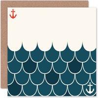 Artery8 Abstract Ocean Waves Anchor Sailor Pattern Art Blank Card