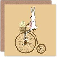 Artery8 Bunny Penny Farthing Bicycle Egg Basket Cartoon Easter Card