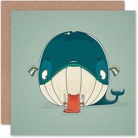 Artery8 Funny Cartoon Whale Art Blank Just to Say Card