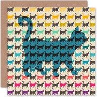 Wee Blue Coo Cats Lover Colourful Cat Pattern Animal Greeting Card