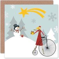 Artery8 Snowman Shooting Star Bicycle Christmas Card