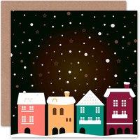 Artery8 Town Houses Street Night Snow Simple Modern Christmas Card