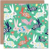 Wee Blue Coo Flower Bunnies Pattern Easter Card