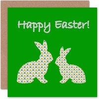 Wee Blue Coo Bunnies Silhouettes Daisies Pattern Easter Card