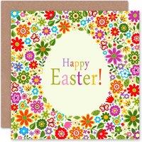 Wee Blue Coo Egg Colourful Flower Pattern Easter Card