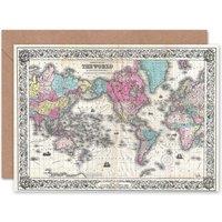 Artery8 1852 Colton's Map World On Mercator's Projection Art Card