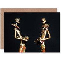 Artery8 African Figurines Sculptures Tribe Men Playing Drums Card