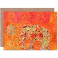 Artery8 Indian Elephant Colourful Greeting Card in Orange