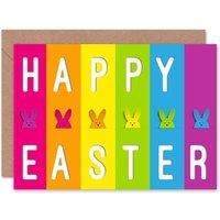 Wee Blue Coo Bunnies Multi Colour Stripes Easter Card
