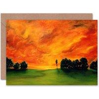 Artery8 Oil Sunset Field Landscape Tree Birthday Art Card