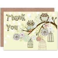 Artery8 Cute Owls on Flowering Branch Thank You Card