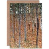 Artery8 Gustav Klimt Beech Grove Greetings Card in Brown