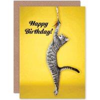 Artery8 Happy Birthday Cat Toy Play Yellow Greetings Card