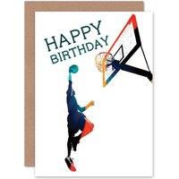 Artery8 Basketball Slam Dunk Happy Birthday Greetings Card in White