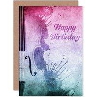 Artery8 Happy Birthday Music Violin Grunge Splat Birthday Greetings Card