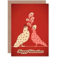 Artery8 Happy Valentines Stylised Pigeons Bowler Hat Stars Greetings Card in Red