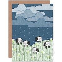 Artery8 Highland Hill Sheep Craft Animals Birthday Greetings Card in Blue