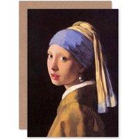 Artery8 Johannes Vermeer With Pearl Earring Old Master Greetings Card in Black