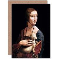 Artery8 Leonardo Da Vinci Lady Ermine Cecilia Gallerani Greetings Card in Black