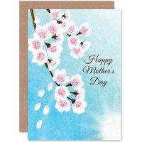 Artery8 Mothers Day Cherry Blossom Floral Flower Drawing Greetings Card in Blue