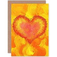 Artery8 Paint Oil Orange Swirl Love He Valentine Romance Romantic Greetings Card in Yellow