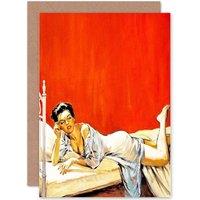 Artery8 Painting Lady On Bed Mystery Of The Red Wall Pin Up Greetings Card