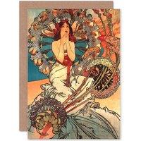 Artery8 Painting Mucha Nouveau Woman Spring Floral Greetings Card