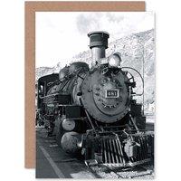 Artery8 Black White Train Steam Engine Front Greetings Card in Grey