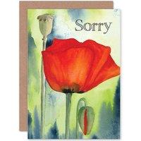 Artery8 Sorry Poppy Flower Painting Watercolour Red Greetings Card