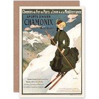 Artery8 Sport Travel Winter Snow Skiing Chamonix France Ad Greetings Card