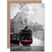 Artery8 Steam Train Locomotive Transport Rail Photo Greetings Card in Grey