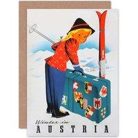 Artery8 Travel Austria Alpine Winter Sport Skiing Advert Greetings Card in White