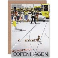 Artery8 Travel Copenhagen Smiling Duck Advertising Retro Greetings Card in Grey