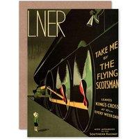 Artery8 Travel LNER Railway Flying Scotsman Uk Locomotive Greetings Card in Black