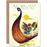 Artery8 Travel Norway Scandinavia Viking Boat River Greetings Card in Brown