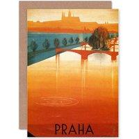 Artery8 Travel Prague Vltava River Bridge Tree City Ripple Greetings Card in Orange